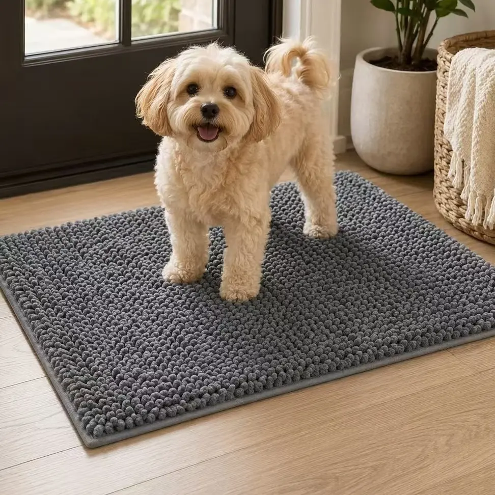 Modern High-Density Chenille Fiber Dog Doormat - Non-Slip Backing, Super Absorbent Soft Rug, Mud Trapping, Water Absorb, Machine Washable Entry Rug for Dogs, Indoor Outdoor Front Door Use