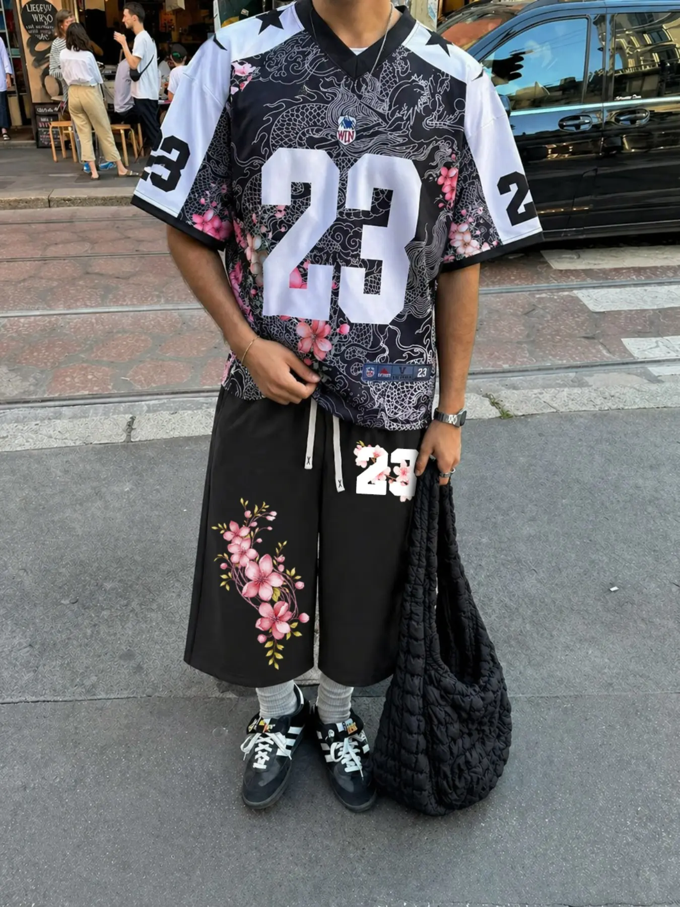 2 Piece Men's Jersey and Shorts Set Streetwear Hip Hop Style Cherry Blossom Dragon Graphic Print Summer Casual Outfit for Men Daily Street Outdoor Sports Menswear