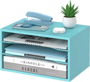 Desk Organizer, 3 Tier Paper Tray Organizer for Desk with Adjustable Storage Shelves, Desktop Paper Sorter Mail Holder for Office  Classroom, Blue