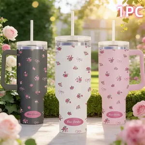 40oz Car Cup Small Rose Flower Design, Durable Plastic Material, Perfect for Daily Use, Ideal Gift for Her, Stylish & Functional Drinkware, Tumbler