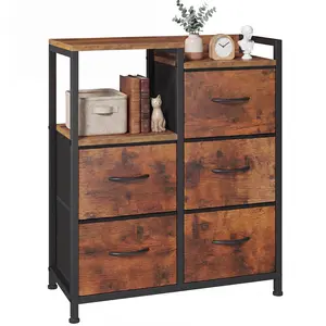 Sweetcrispy Practical 5-Drawer Fabric Dresser with Storage Drawers, 2-Tier Shelf Multi-Layer Cabinet, Modern Indoor Storage Unit for Bedroom, Hallway