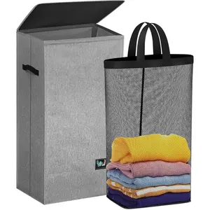 Laundry Hamper with Lid, Reinforced Sturdy Clothes Hamper with Anti-Puncture Base, Large Collapsible Laundry Basket with Removable Liner Bag, Tall Dirty Clothes Bin for Family, 100L Grey