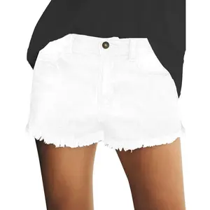 Women's Casual Mid Rise Denim Shorts Stretch Ripped Raw Hem Jean Shorts