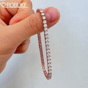 18K Rose Gold Plated Moissanite Tennis Bracelet for Women Men 3/4/5mm Pass Diamond Test Wedding Jewelry 925 Sterling Silver GRA