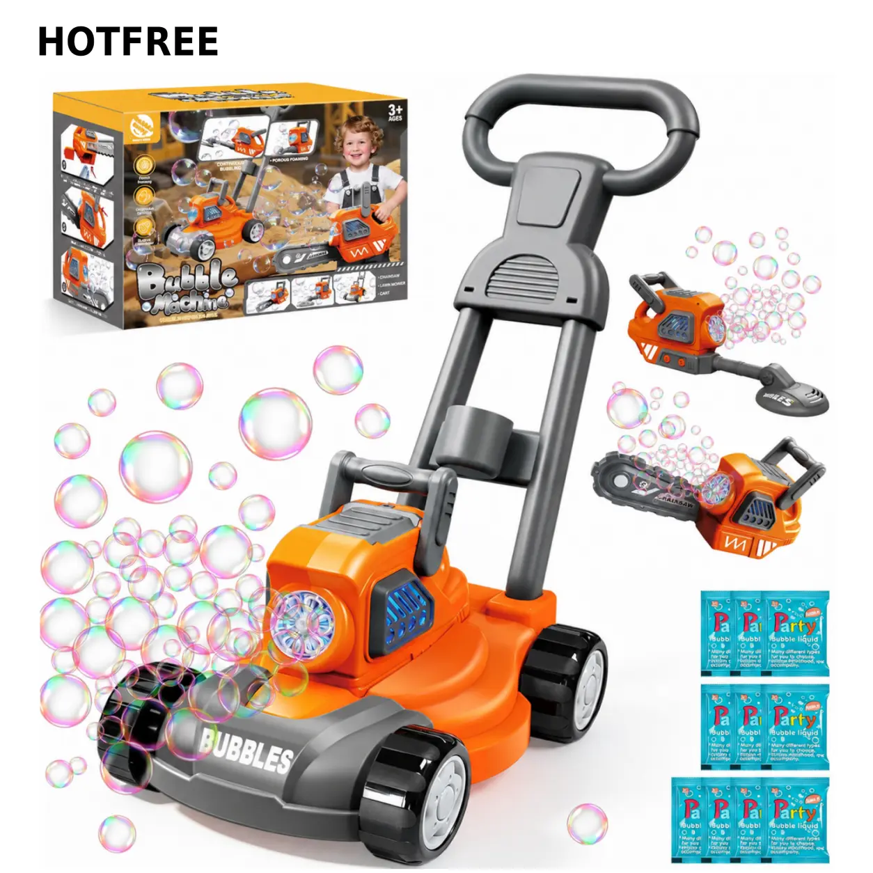 Hotfree Bubble Lawn Mower for Kids, 3-in-1 Electric Bubble Machine Blower with 10 Bubble Solution, Summer Outdoor Push Toys for Toddlers Ages 3-8, Birthday Party Summer Gift for Boys Girls 3 4 5 6 7 8 Year