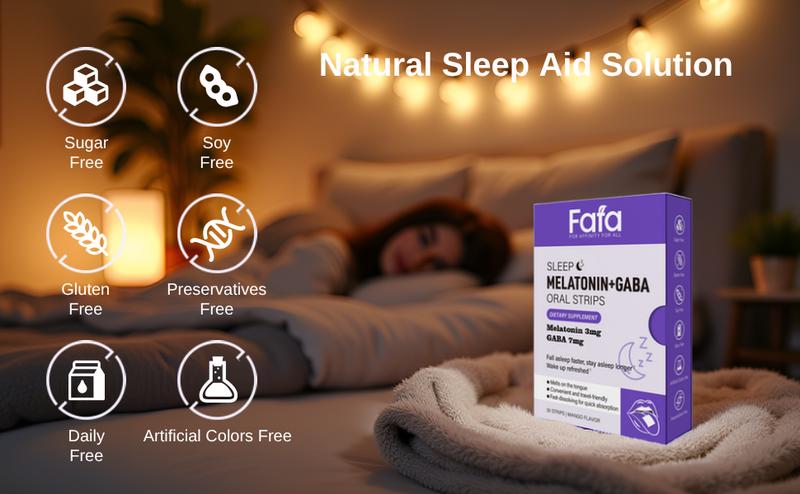 Fafa. Sleep Aid Supplement with Melatonin 3mg & GABA 7mg Oral Strips Fast Dissolving Film No Water Needed 30 Count USA Healthcare Fitness Dietary Edible Optimum Natural Fafa. Sleep Aid Supplement with Melatonin 3mg & GABA 7mg Oral Strips Fast Dissolving Film No Water Needed 30 Count USA Healthcare Fitness Dietary Edible Optimum Natural