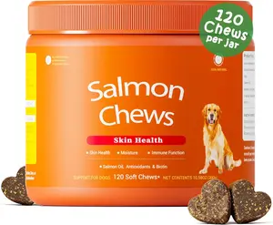 Salmon Oil for Dogs Skin and Coat, Omega 3 Fish Oil Chews, Dog Allergy Relief Chews, Itch Relief Supplement, 120 Count, Salmon Flavor