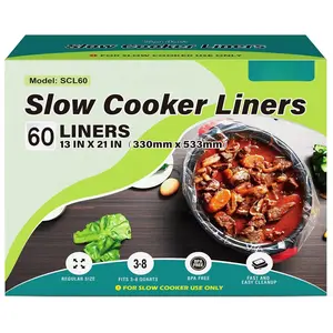 Slow Cooker Liners, 60 Count Cooking Bags Large Size Disposable Pot Liner Plastic Bag, Fit 3QT to 8QT for Slow Cooker Cooking Trays, 13"x 21", 60 Liners