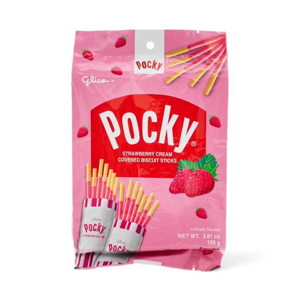 Glico Pocky Strawberry Cream Covered Biscuit Sticks - 9 Packs - 108 g Sweet Chocolate Cookie Snack Cooky