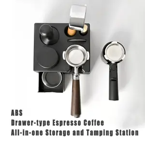 Italian Coffee Equipment Multi-Functional Storage Base, Square Pressing Seat, Drawer-Style Powder Dispenser, Coffee Machine Handle Rack