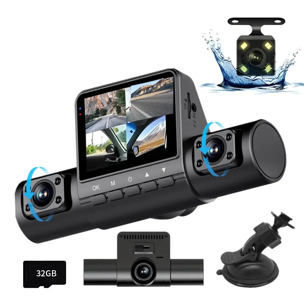 3 Lens 1080p High-Definition Driving Recorder, Automative Front and Rear Car Dashcam Camera with Loop Recording & Built-in Night Vision, Recording Par