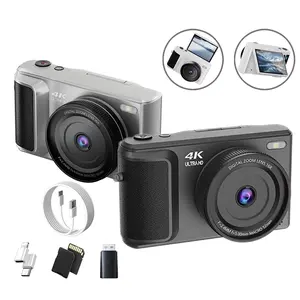 4K Digital Camera with 2.8-Inch Screen, 48MP, 16X Zoom, 1500mAh Rechargeable Battery, Supports 128GB – Retro Point & Shoot Camera Black