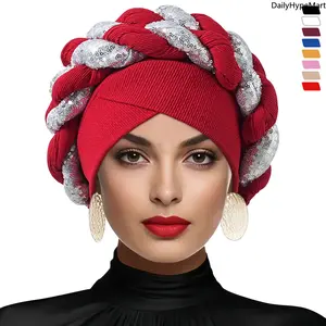 Glitter Double-Braid African-Style Turban Headwrap, Women's Fashion Accessory for Daily Wear