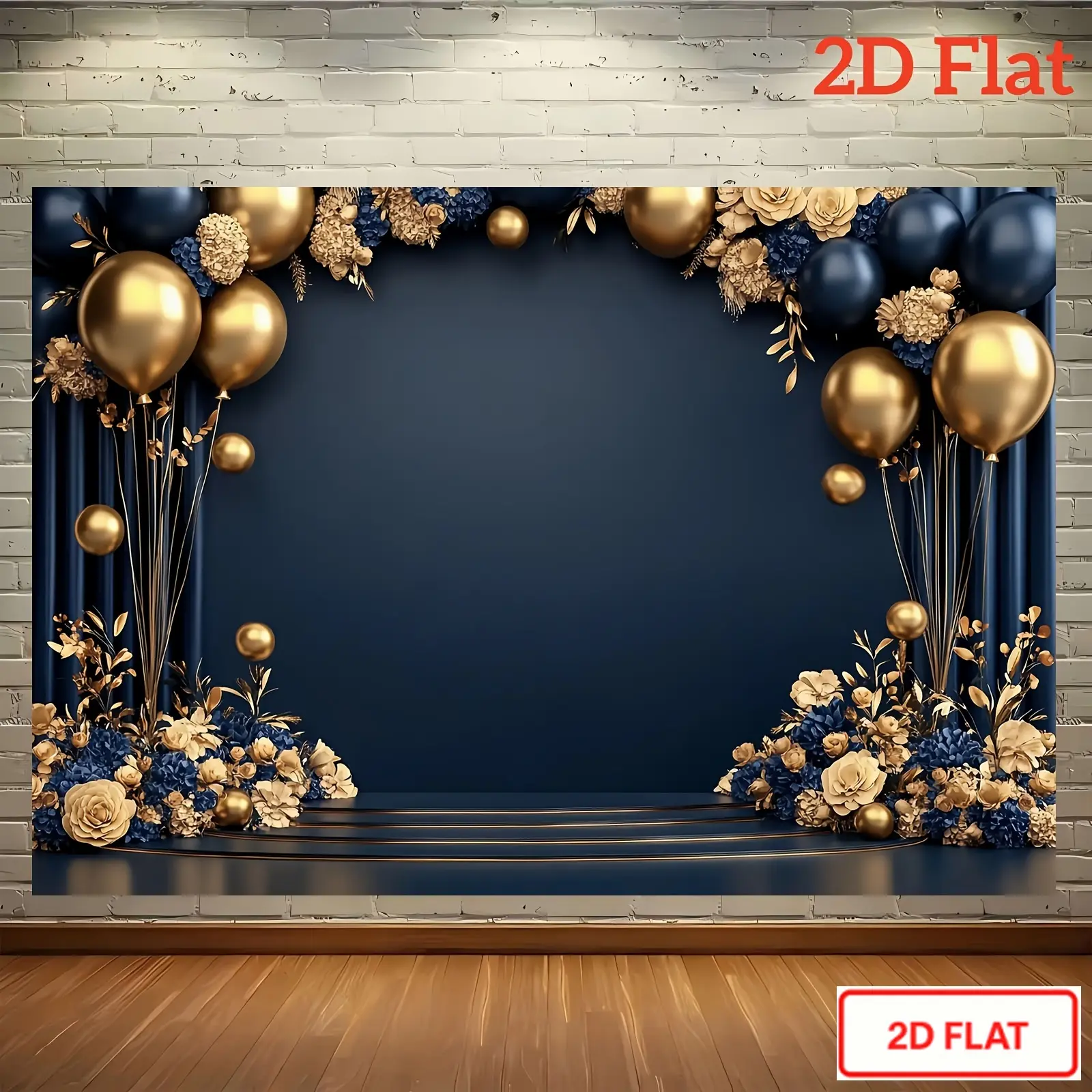 Birthday & Party Celebration Backdrop – Navy Blue Gold Theme Tapestry, Wall Hanging, Photography Background, Polyester HD Print, Studio, Home, Event, Decor