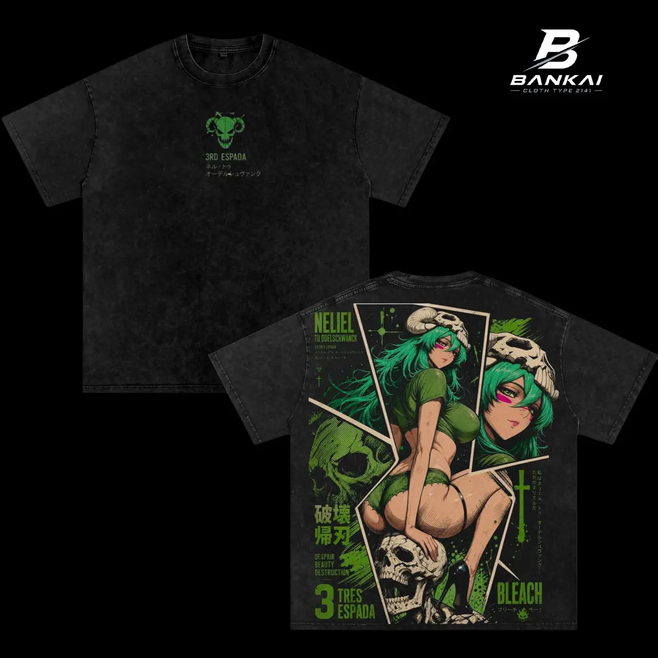 Nelliel Tu Odelschwanck Bleach Anime Graphic T-Shirt, 3rd Espada Arrancar Vintage Manga Streetwear Tee, Nel Tu Bleach Washed Oversized Shirt, Japanese Anime Heavy Cotton Unisex Gift for Bleach Fans