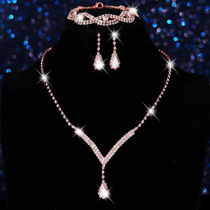 Rhinestone Prom Wedding Jewelry Set Formal Bridal Necklace Sets for Women Brides Black Rose Gold Gold Silver Blue Rhinestone Prom Wedding Jewelry Set Formal Bridal Necklace Sets for Women Brides Black Rose Gold Gold Silver Blue