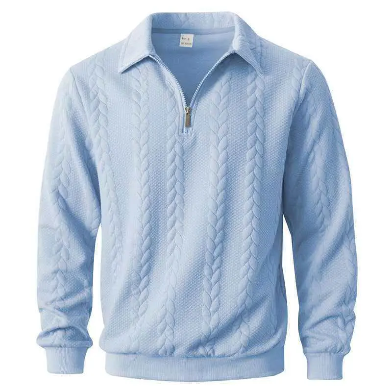 Men's Polo Shirt, Retro Cable Knit Long Sleeve Pullover, Fitted Half-Zip High Neck Textured Sweater, Chic, New Year