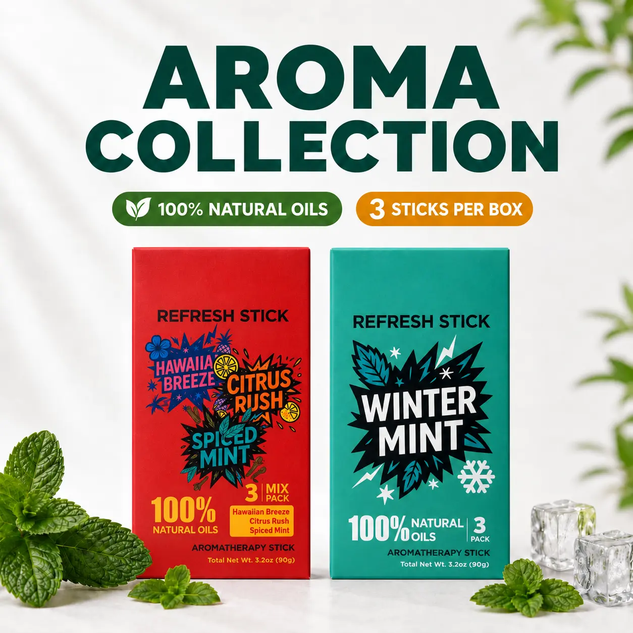 Refreshing Aromatherapy 3 Sticks per Box, Refreshing Cooling Sensation I Portable for Daily Use Natural