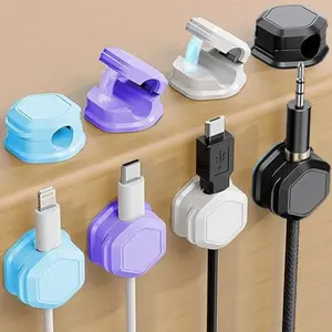 Magnetic Cord Organizer Cable Clips - Cord Holder for Desk & Nightstand, Self-Adhesive, 8 Pack / 14 Pack, Blue White Black Purple