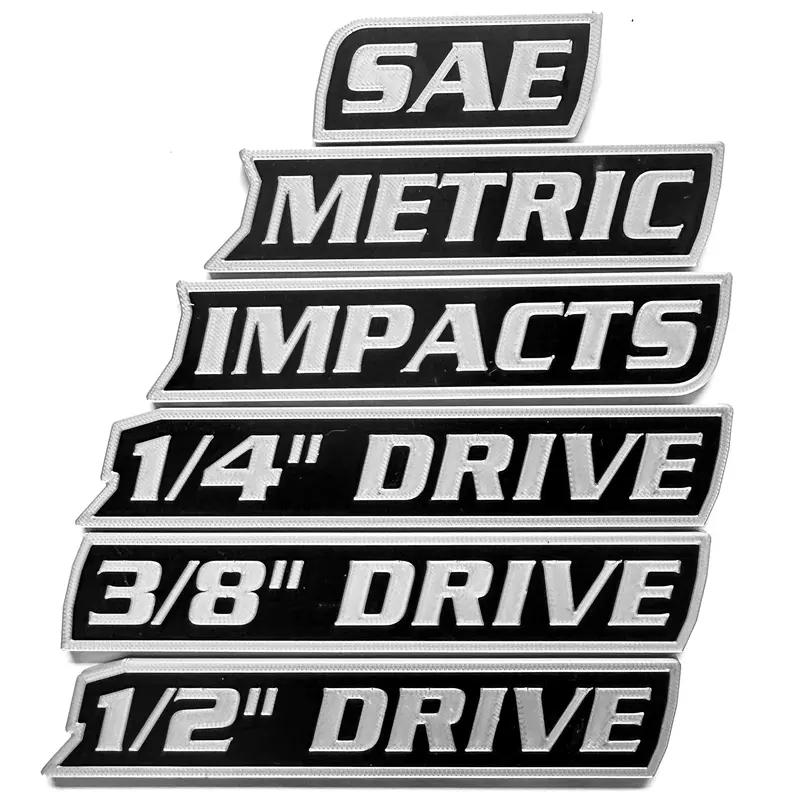 ColKy 6-Pack Premium 3D Printed PLA Plastic Mechanic Toolbox Label Set - Magnetic Set for Garage Users, Drawer Organization, Fits 1/4", 3/8", 1/2" Drives (Metric, SAE, Millimeters, 2 Colors)