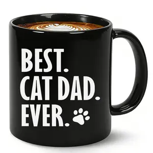 Best Cat Dad Ever Coffee Mug, 11oz Ceramic Cup for Men Husband Boyfriend, Funny Cat Lover Gift, Crazy Cat Daddy Tea Mug, Christmas Birthday Present