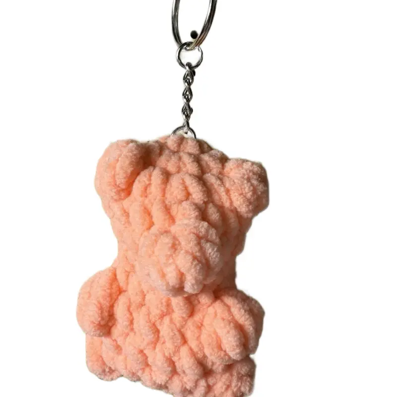 Crochet Gummy Bear Keychain Soft Peach Color Plush Design Cute & Adorable Key Accessory