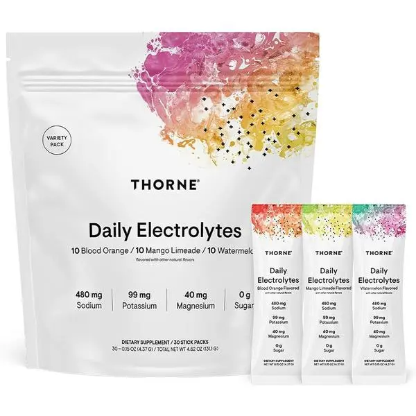 THORNE - Daily Electrolytes - Zero Sugar & Low-Calorie Electrolyte Powder Drink Mix - Flavors Derived from Natural Sources - NSF Certified for Sport - Variety - 30 Stick Packs