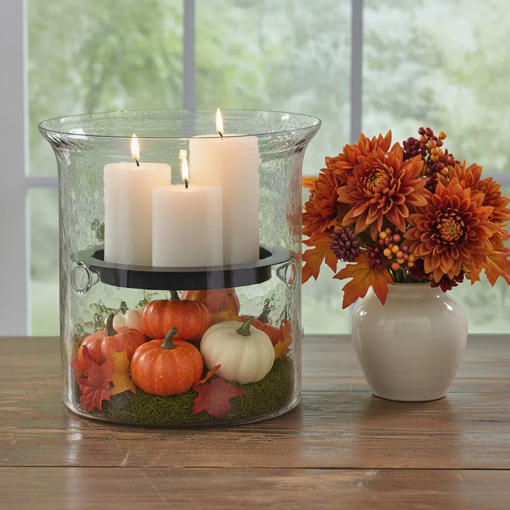 Hammered Glass Hurricane Large Candle Holder 12.5"