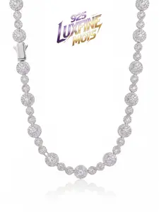 ②②LUXFINE MOIS 10mm Iced Out Moissanite Alternating Round & Twist Link Tennis Chain, 925 Sterling Silver Full Paved Hip Hop Necklace, Pass Diamond Tester for Men Women