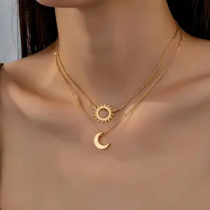 2-Piece Fashion Multifunctional Sun and Moon Pendant Necklace, Middle Eastern Style