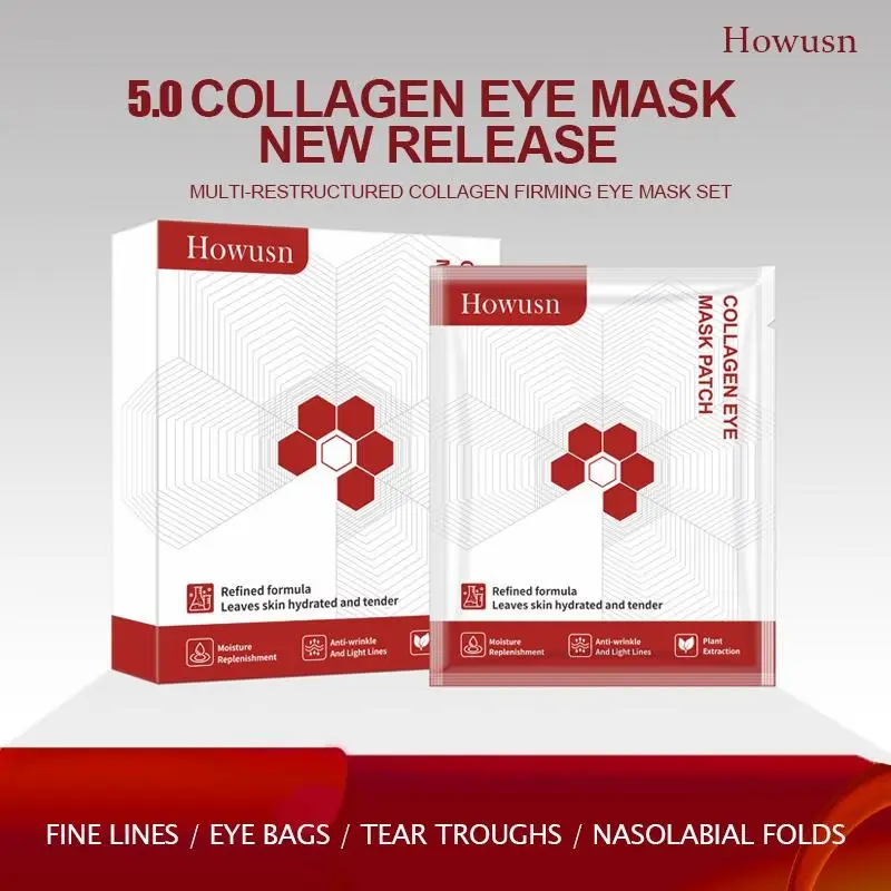 [Howusn] Deep Collagen Power Boosting Eye patches, Energy Enhancing Facial Mask, Glass Glow Skincare Mask, Korean Technology SolubleCollagen Film, Hyd