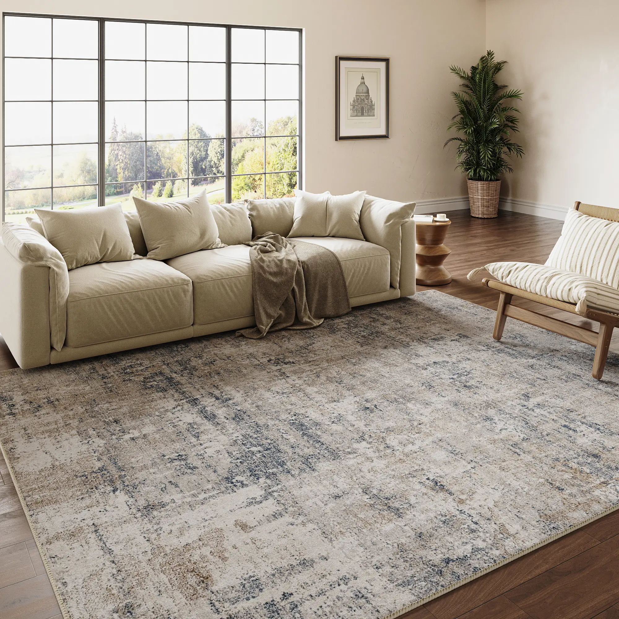 PureCozy Modern Abstract Taupe Rug Machine Washable Living Room Area Rug Brown Indoor Accent Runner Rug Low Pile Carpet Distressed Throw Rug Bedroom