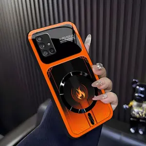 Cyber Mecha Flame MagSafe Compatible High Gloss Tempered Glass Protective Case with Shockproof Frame for [Galaxy A71 5g] 952