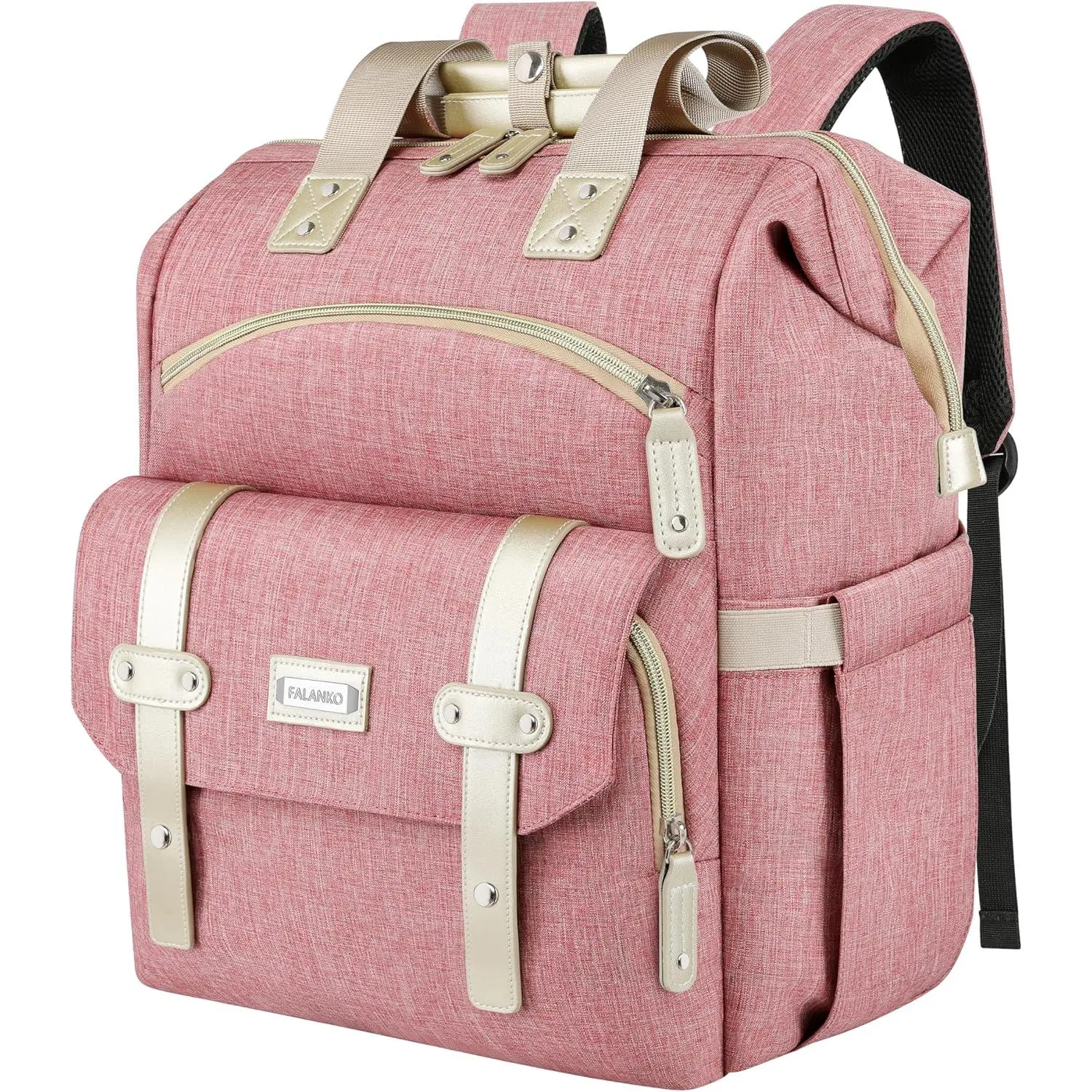 FALANKO Backpack for Women,Wide Open Work Large Student Bookbag for 15.6 Inch Laptop,Doctor Teacher Nurse College School Travel Bag,Water Resistant Laptop Bookbag Computer Back Pack Pink