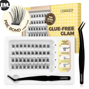 LASHVIEW Self Adhesive Lash Clusters Eyelashes,Press-on Lashes 10-16mm Individual Lash Extension Kit with Lash Tweezers,No Glue Needed Natural Self Adhesive DIY Eyelash Extension Kit (40PC) False Eyelashes & Adhesives Makeup Removable