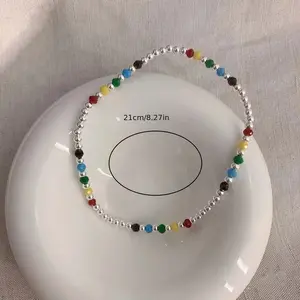 Valentine's Day1pcs, Simple And Cute Style, Colorful Rainbow Rice Beads Elastic Ankle Chain, Fashionable Sweet Accessories, Suitable for Casual Attire And Matching Outfits, Back-to-school Gift Ideas
