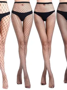 4 Pairs Sexy Minimalist Net Stockings, Fashionable Loose-Fitting Plain Pattern, All-Seasons Wear, Comfortable and Stylish Legwear