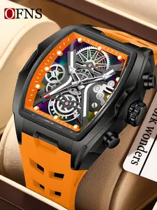 OFNS 1213 Fashion Men's Quartz Watch Luminous Wristwatch Waterproof Silicone Strap Sports Leisure Watches，Men's Sporty Waterproof Quartz Watch, Fashionable Luminous Watch for Party, Daily Clothing Decor, Trendy All-match & Exquisite Watch，with Box