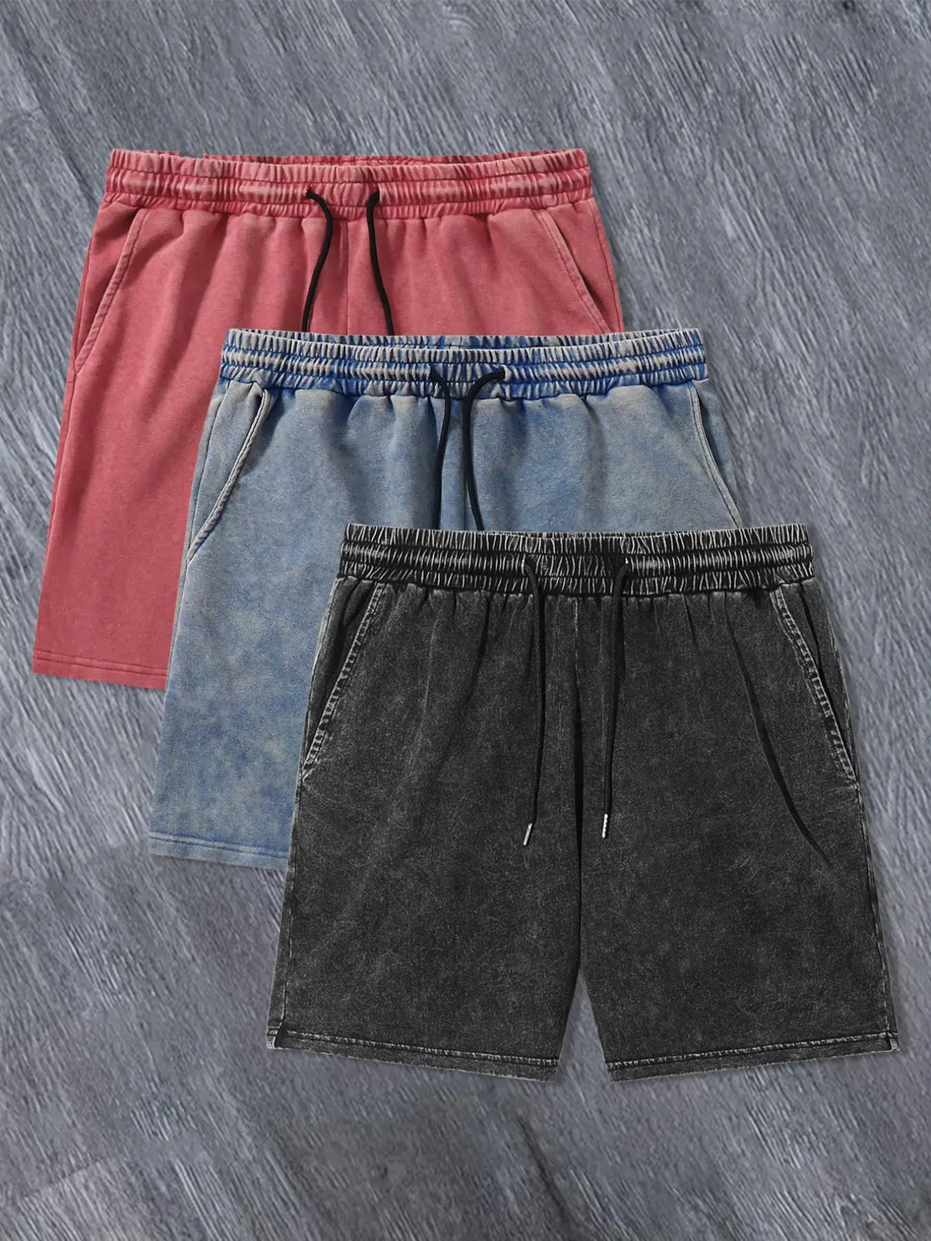 Men's Solid Color / Letter Graphic Print Denim-effect Print Drawstring Waist Shorts,, Regular Fit Casual Street Comfy Breathable Shorts for Daily Wear