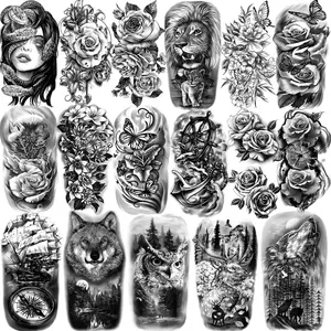 77sheets Waterproof Temporary Tattoo for Girls or Boys Kids 17sheets Larger Half Arm Lion Wolf Owl Elk Snake Butterfly Rose Fake Tattoos for Men or Women And 60 sheets Tiny Tattoo Sticker