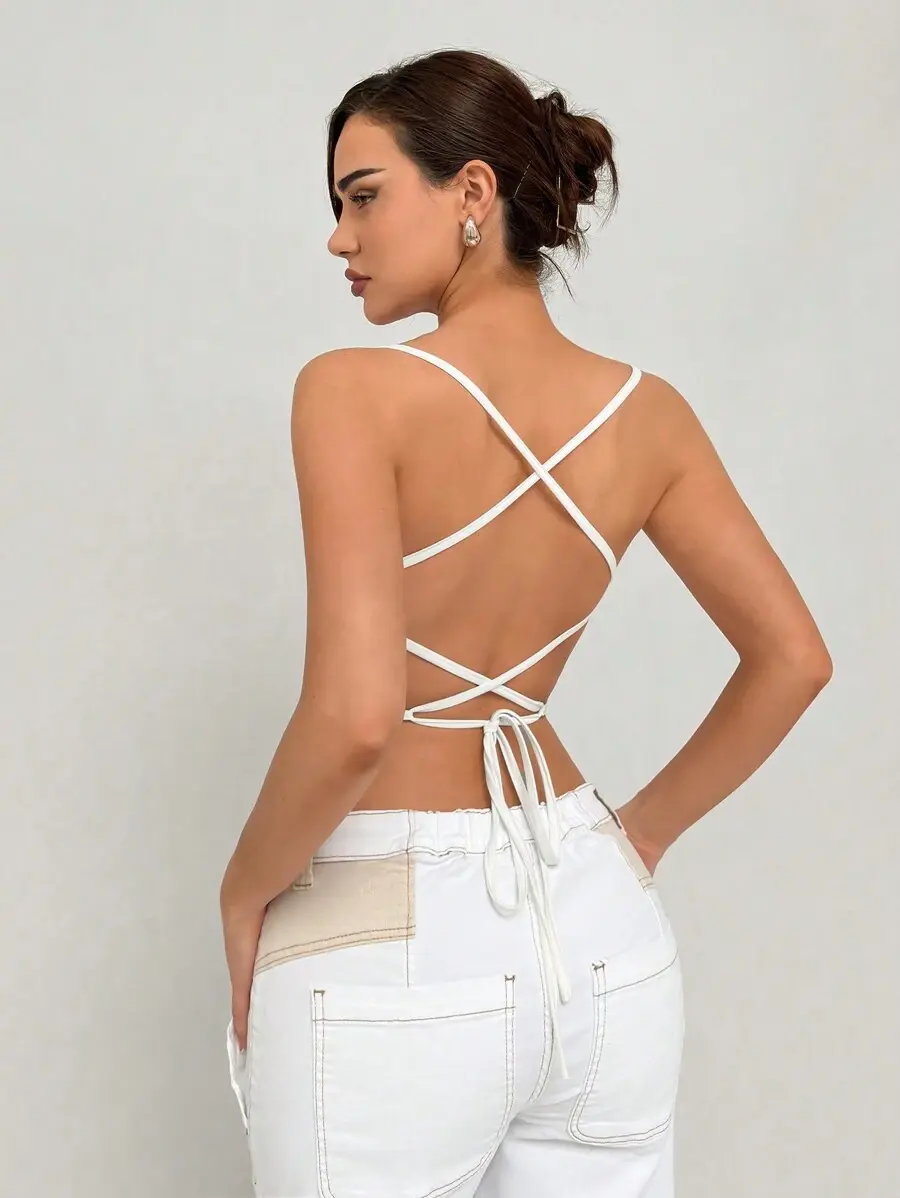 Aloruh Romantic Date Halter Lace White Women Tank Top With