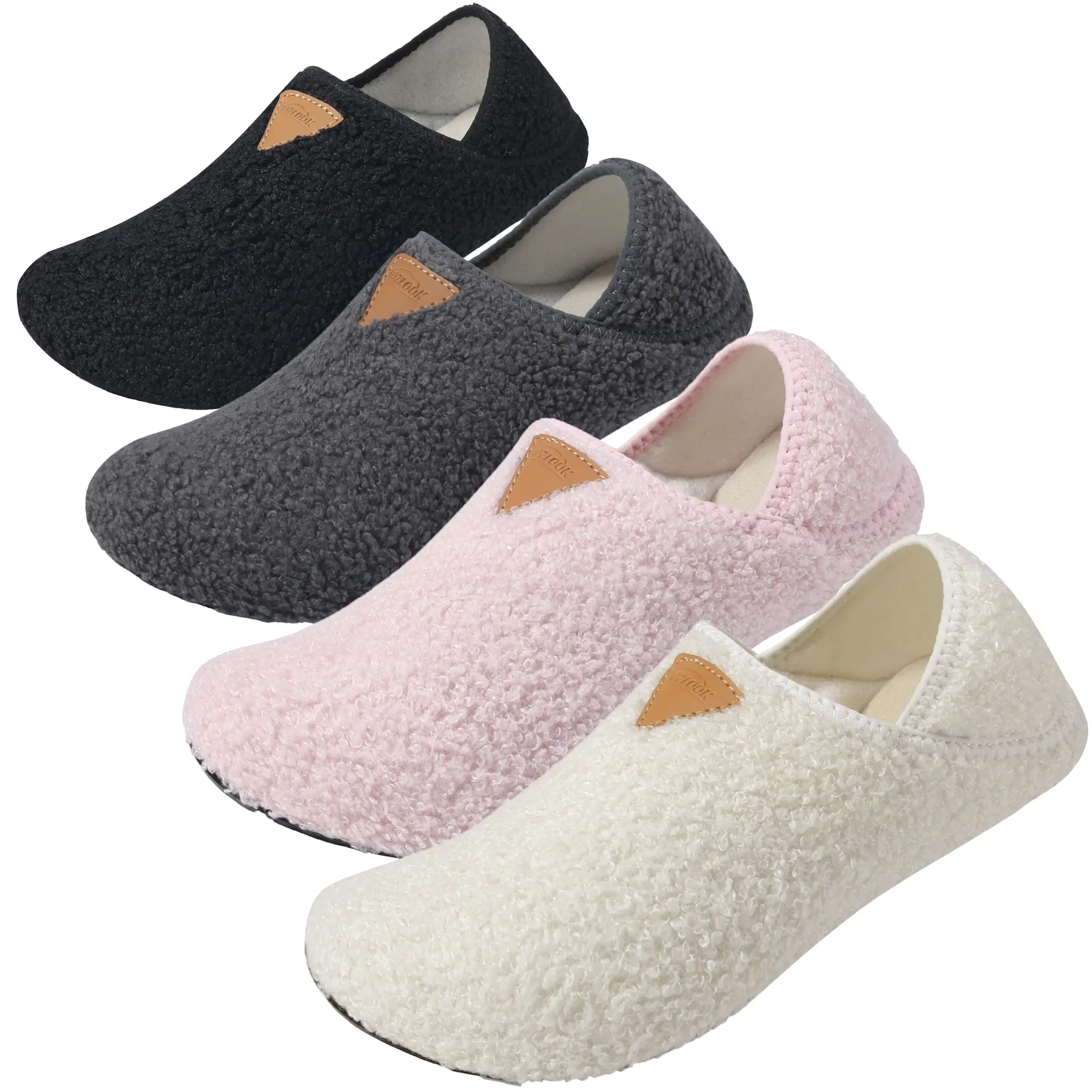 Women's Stylish Quiet Non-Slip Closed-Toe Teddy Fleece Footwear - Convertible Heel Fluffy Sports Slides for Home, Bedroom