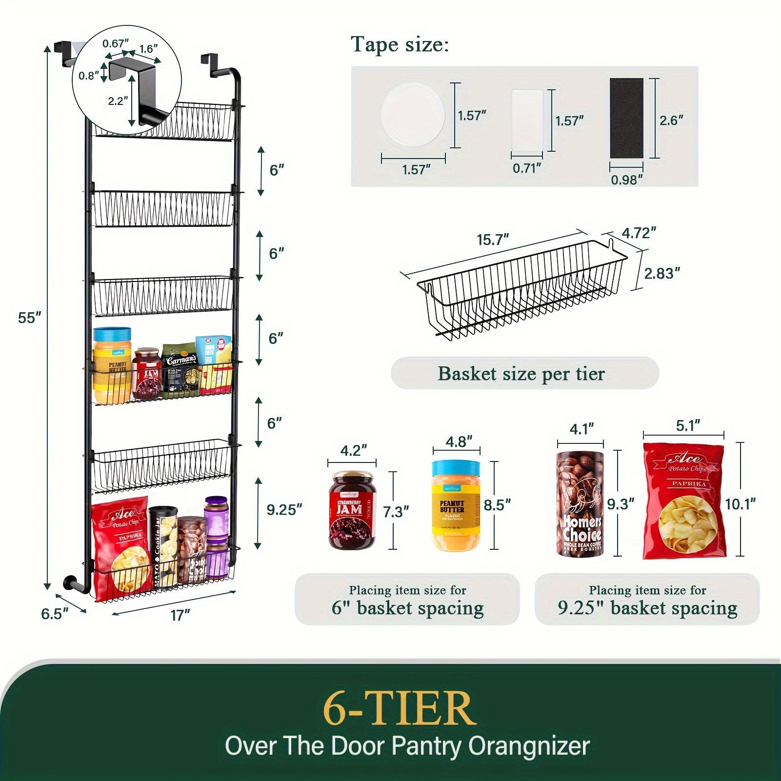 6/8 Shelves - Over The Door Food Pantry Organizer -  Space-Saving Organizer - Ideal For Spice And Food Storage