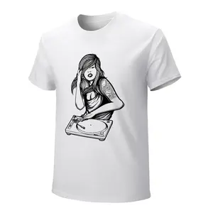 "Female DJ Turntable" Music Heavyweight T-Shirt, 180gsm Premium Cotton Short Sleeve, DJ & Tattoo Graphic Tee, Casual Wear for Men/Women, White Crewneck Top,deo merch,frisco orange tshirt,anti grape clothing,big deborah,funny