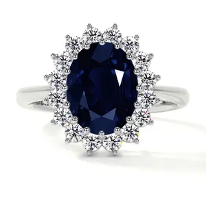 Classic Princess Diana Replica Oval Sapphire Halo Ring (3.99cttw)- RBS024-10X8-AA