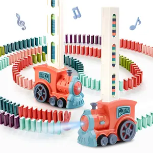 Pink domino train toy set-electric domino train, electric domino stem Montessori toy, autism birthday gift for boys and girls 3 years old and 4 years old