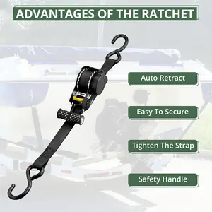 2pcs Automatic Retractable Ratchet Strap, Adjustable Ratchet Straps, Car Automatic Retracting Cargo Strapping Device, For Car, Trailer, Motorcycle