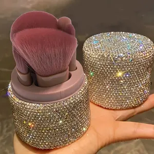 Makeup Brush Set with Glitter Storage Bucket, Rhinestone-Decorated Dustproof Brush Holder with Lid – Portable Organizer for Home and Travel Use