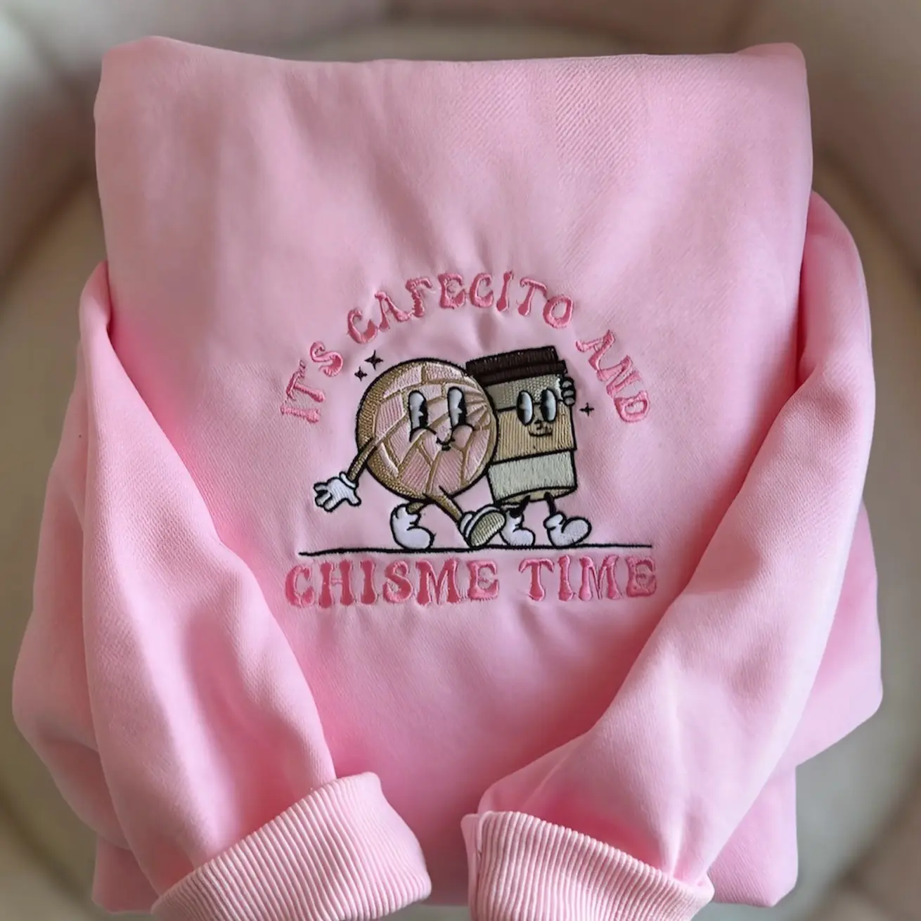 Handmade Cafecito & Chisme Crewneck Sweater for Women - Perfect for Gossip Sessions - Womenswear, Pullover