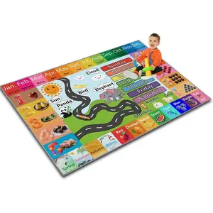 Baby Play Mat – Months, Animals, Fruits & Colors Educational Rug for Nursery Classroom, Non-Slip Toddler Activity Floor Carpet(X1, 2.6*4ft) interactive toy toys  baby  kids  gift  ideas speech manhattan rattle